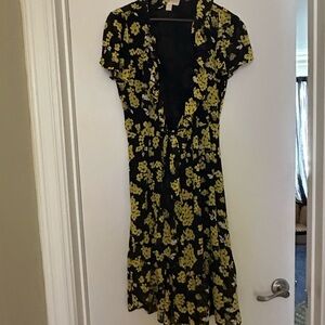 Michael Kors Black and Yellow Floral Midi Dress
